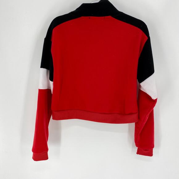 ROMA CONCEPT Women's Sweatshirt Size M Y2K Color Block Crop 1/4 Zip - Picture 3 of 3